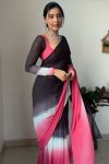 Resplendent 1-Minute Ready To Wear Black and Pink Georgette Saree