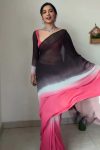 Resplendent 1-Minute Ready To Wear Black and Pink Georgette Saree