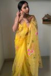 Glamorous 1-Minute Ready To Wear Yellow Organza Silk Saree