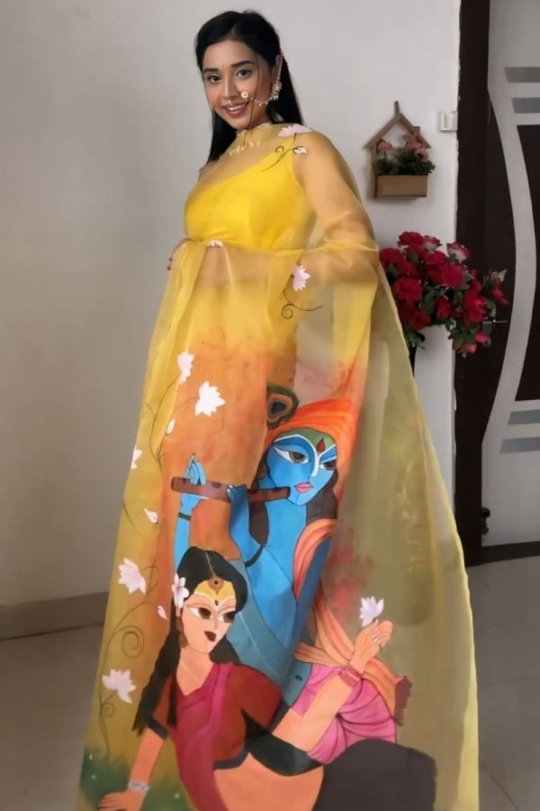 Vivacious 1-Minute Ready To Wear Yellow Organza Silk Saree