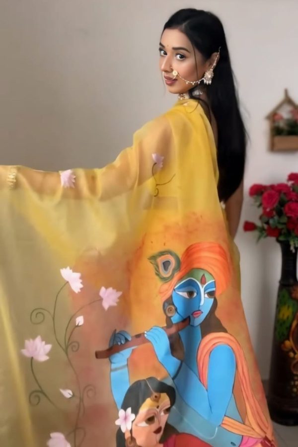 Vivacious 1-Minute Ready To Wear Yellow Organza Silk Saree