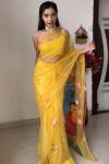 Vivacious 1-Minute Ready To Wear Yellow Organza Silk Saree