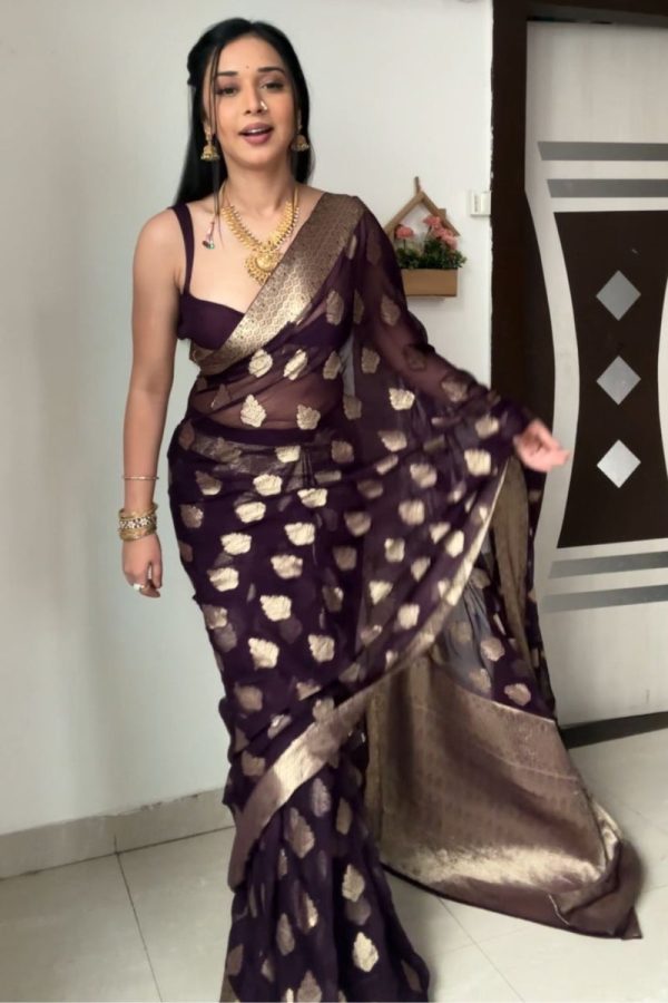 Surpassing 1-Minute Ready To Wear Dark Purple Cotton Silk Saree