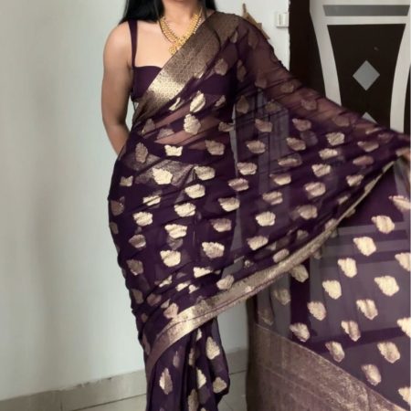 Surpassing 1-Minute Ready To Wear Dark Purple Cotton Silk Saree