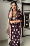 Surpassing 1-Minute Ready To Wear Dark Purple Cotton Silk Saree