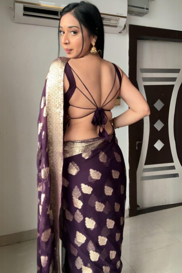 Surpassing 1-Minute Ready To Wear Dark Purple Cotton Silk Saree