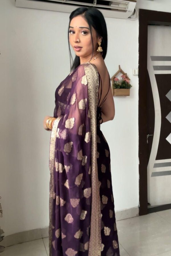 Surpassing 1-Minute Ready To Wear Dark Purple Cotton Silk Saree