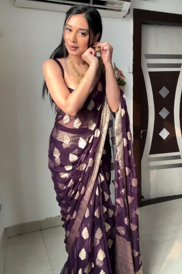 Surpassing 1-Minute Ready To Wear Dark Purple Cotton Silk Saree