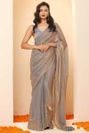 Exquisite Grey Fancy Silk Saree With Desuetude Blouse Piece