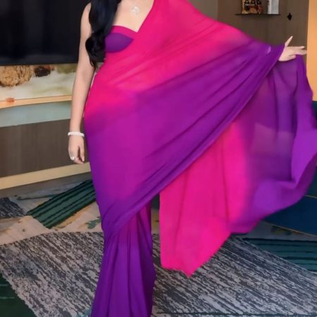 Twirling 1-Minute Ready To Wear Pink and Purple Georgette Saree