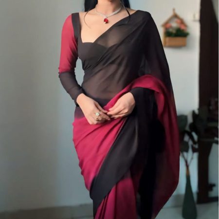 Preferable 1-Minute Ready To Wear Black and Maroon Georgette Saree