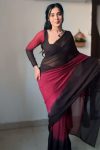 Preferable 1-Minute Ready To Wear Black and Maroon Georgette Saree