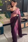 Super classy 1-Minute Ready To Wear Peach and Wine Georgette Saree