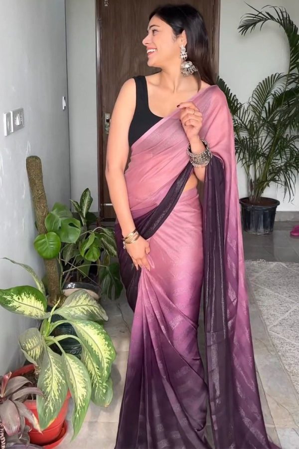 Super classy 1-Minute Ready To Wear Peach and Wine Georgette Saree