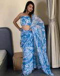 Adorning 1-Minute Ready To Wear Firozi Georgette Saree