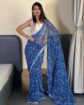 Enthralling 1-Minute Ready To Wear Blue Georgette Saree