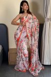 Sizzling 1-Minute Ready To Wear White Georgette Saree