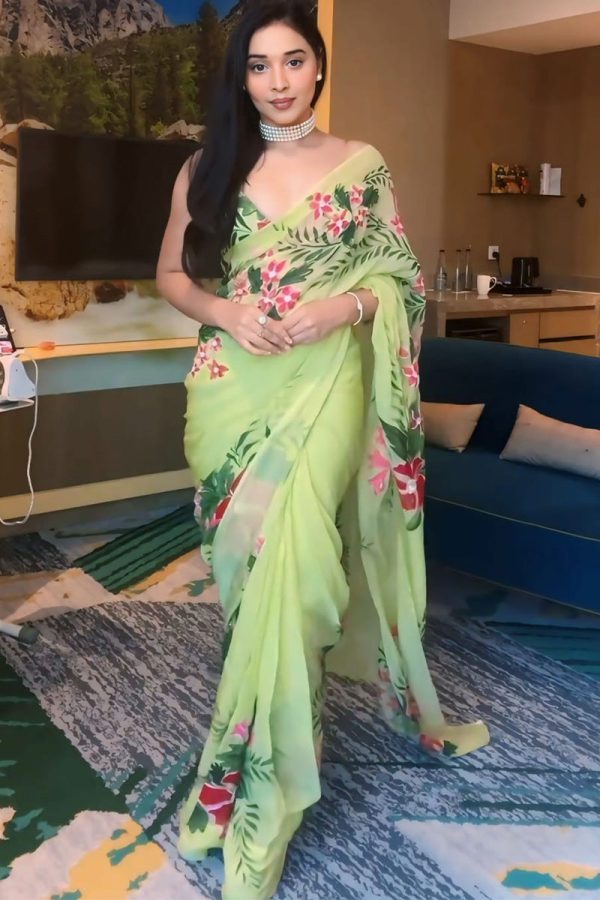 Lovely 1-Minute Ready To Wear Pista Georgette Saree