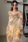 Super classy 1-Minute Ready To Wear Beige Organza Silk Saree