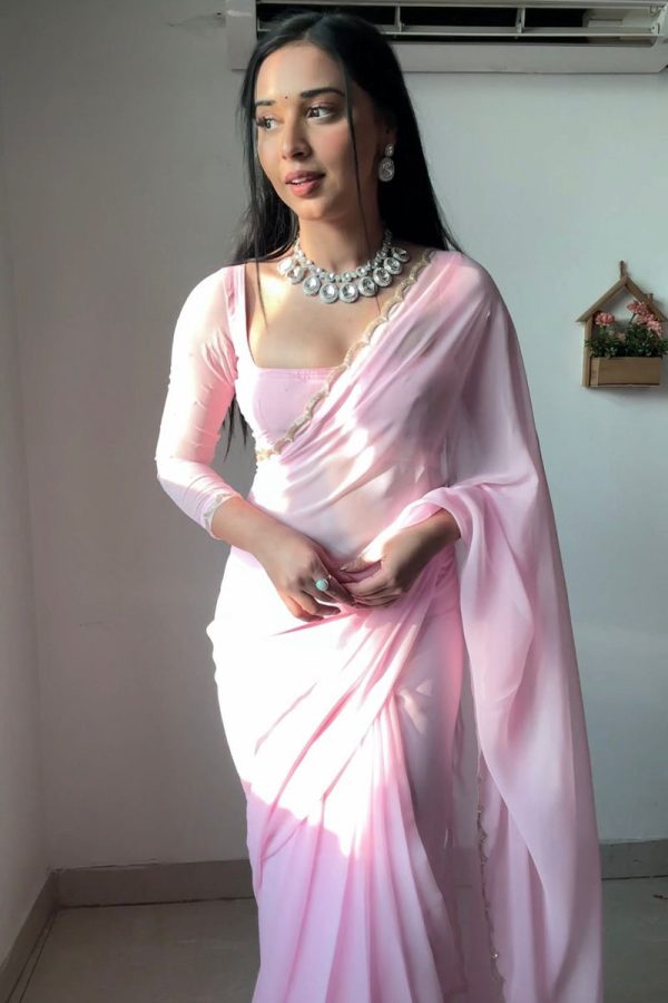 Propinquity 1-Minute Ready To Wear Baby Pink Georgette Saree