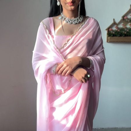 Propinquity 1-Minute Ready To Wear Baby Pink Georgette Saree