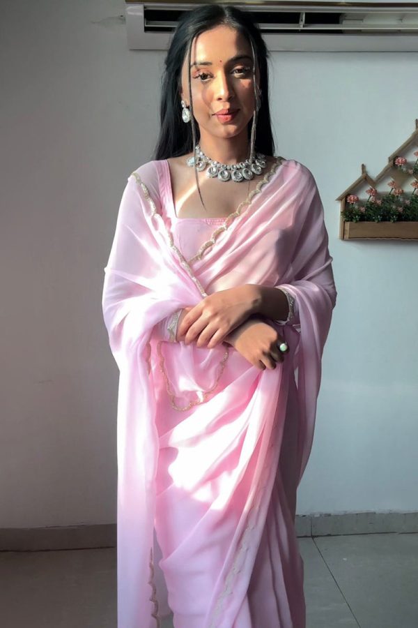 Propinquity 1-Minute Ready To Wear Baby Pink Georgette Saree