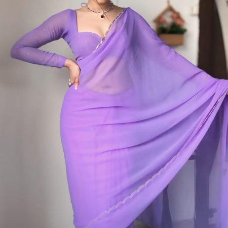 Dalliance 1-Minute Ready To Wear Lavender Georgette Saree