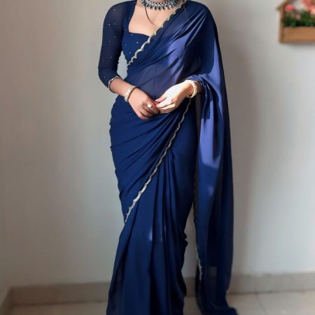 Angelic 1-Minute Ready To Wear Navy Blue Georgette Saree