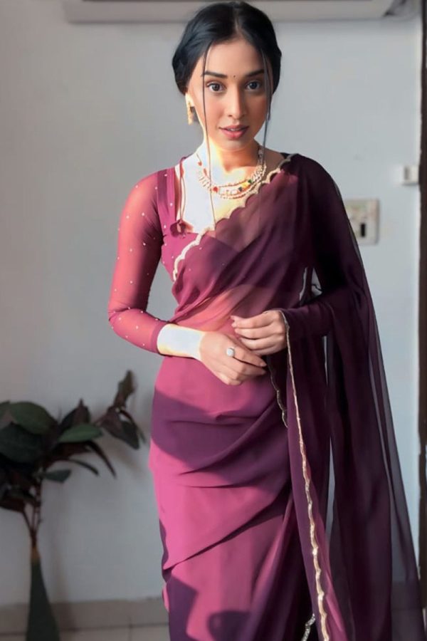 Pleasant 1-Minute Ready To Wear Purple Georgette Saree