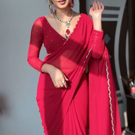 Arresting 1-Minute Ready To Wear Red Georgette Saree