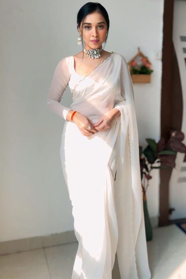 Skinny 1-Minute Ready To Wear White Georgette Saree