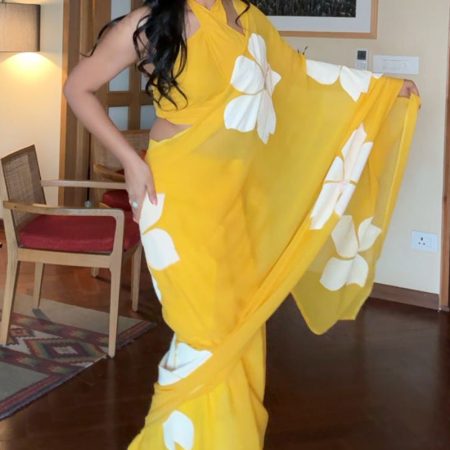 Piquant 1-Minute Ready To Wear Yellow Georgette Saree