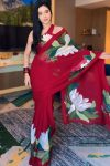 Scintillating 1-Minute Ready To Wear Red Georgette Saree