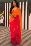 Delightful 1-Minute Ready To Wear Yellow and Red Georgette Saree