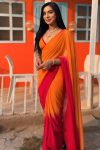 Delightful 1-Minute Ready To Wear Yellow and Red Georgette Saree