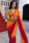 Delightful 1-Minute Ready To Wear Yellow and Red Georgette Saree