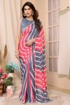 Stylish 1-Minute Ready To Wear Grey and Pink Georgette Saree