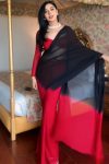 Prettiest 1-Minute Ready To Wear Red and Black Georgette Saree