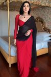 Prettiest 1-Minute Ready To Wear Red and Black Georgette Saree