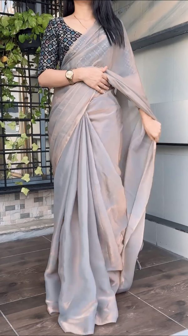 Smart Grey Fancy Silk Saree With Efflorescence Blouse Piece