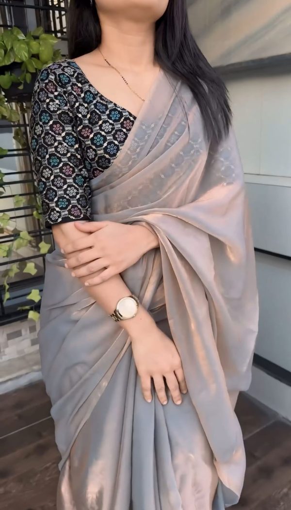 Smart Grey Fancy Silk Saree With Efflorescence Blouse Piece