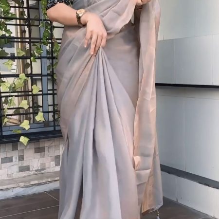 Smart Grey Fancy Silk Saree With Efflorescence Blouse Piece