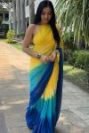 Magnificat  1-Minute Ready To Wear Yellow and Blue Georgette Saree