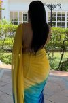 Magnificat  1-Minute Ready To Wear Yellow and Blue Georgette Saree