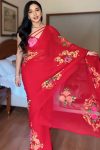 Forbearance 1-Minute Ready To Wear Red Georgette Saree