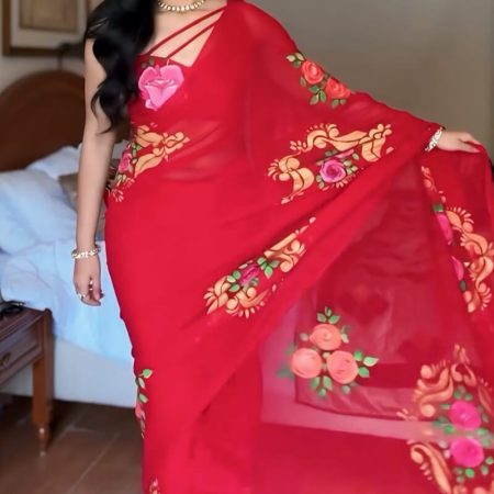 Forbearance 1-Minute Ready To Wear Red Georgette Saree