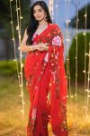 Bucolic 1-Minute Ready To Wear Red Georgette Saree