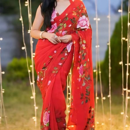 Bucolic 1-Minute Ready To Wear Red Georgette Saree