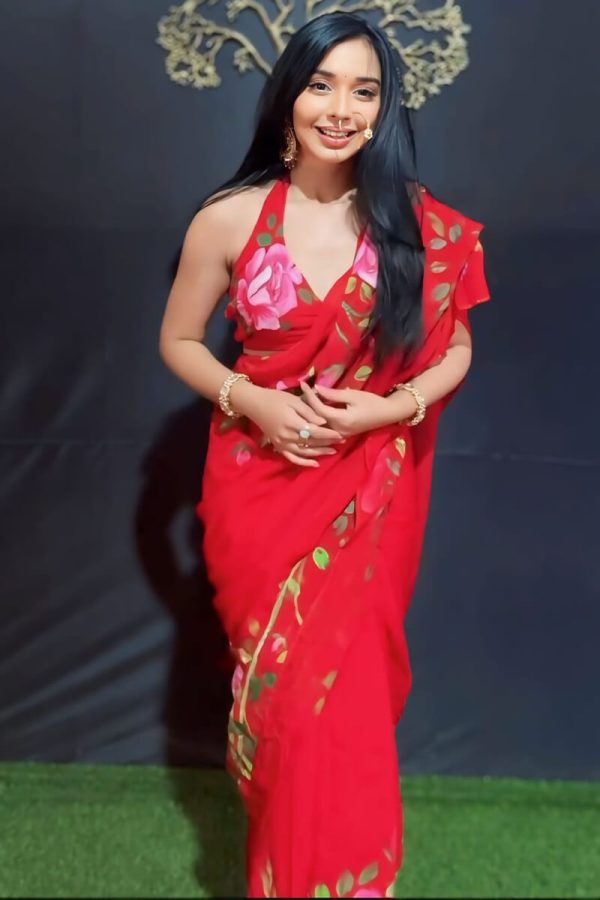 Bucolic 1-Minute Ready To Wear Red Georgette Saree