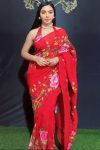 Bucolic 1-Minute Ready To Wear Red Georgette Saree